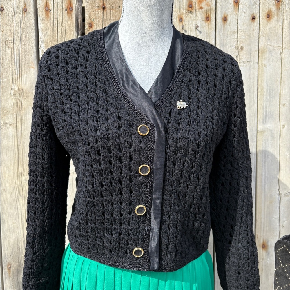 Black Crochet Knit Women's Sweater Cardigan